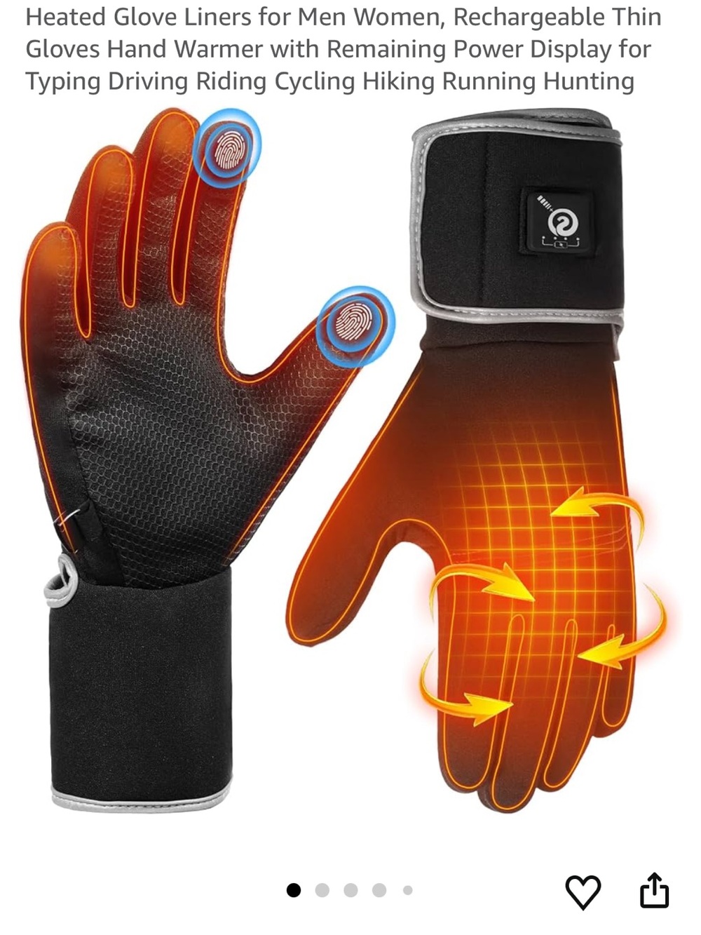NEW Rechargeable Heated Glove Liners with Touchscreen Fingertips - Black - S